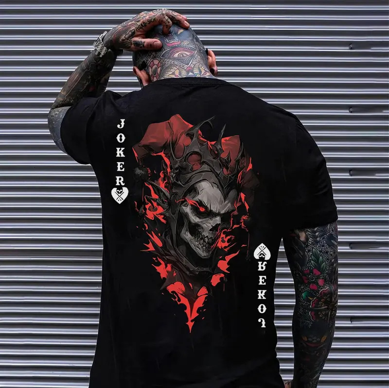 POKER JOKER Evil Skull Print Men&rsquo;s T-Shirt, Top Menswear