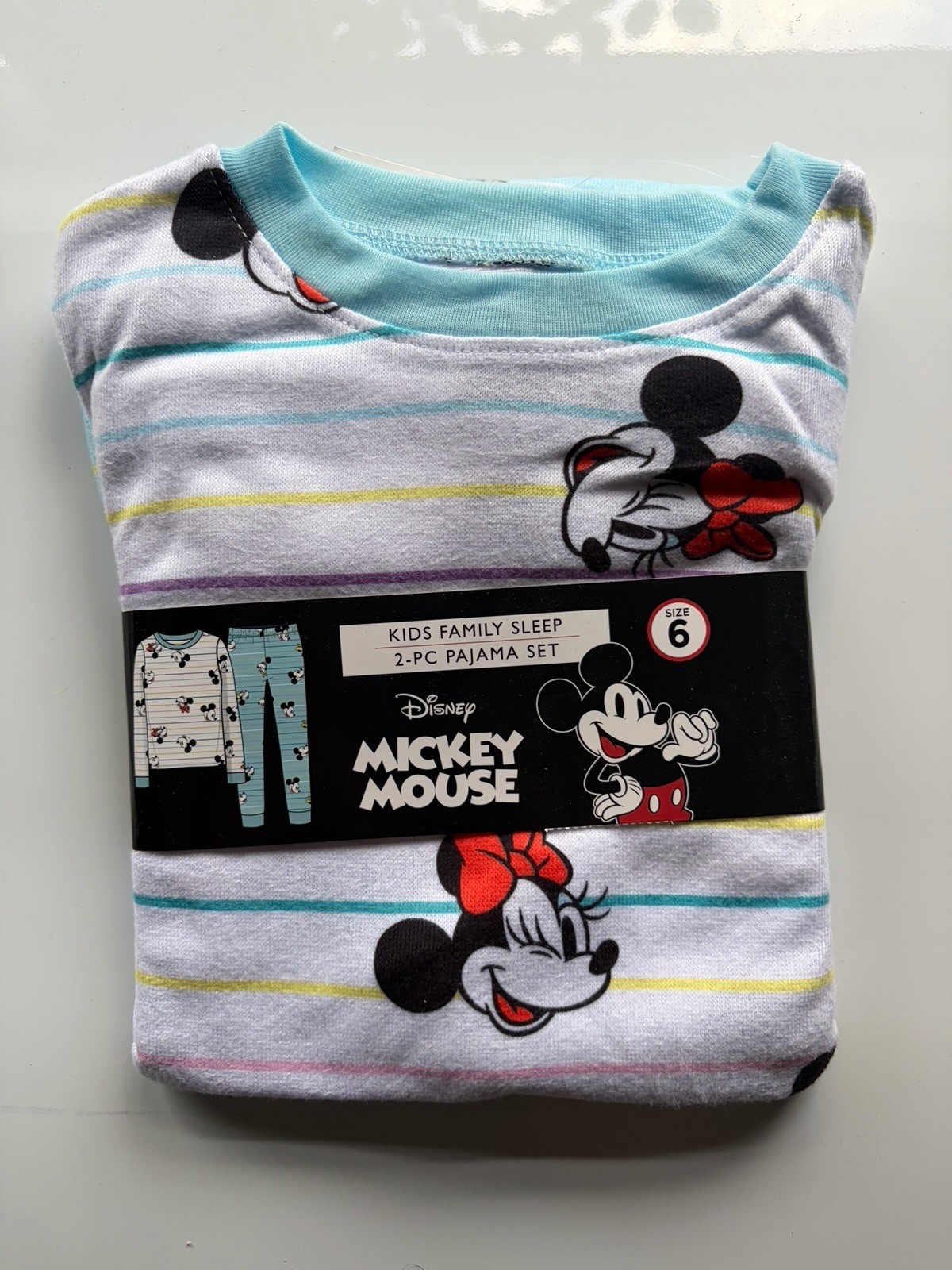 Disney Mickey Mouse Kids Family Sleep 2-Piece Pajama Set Size 6 Striped NWT