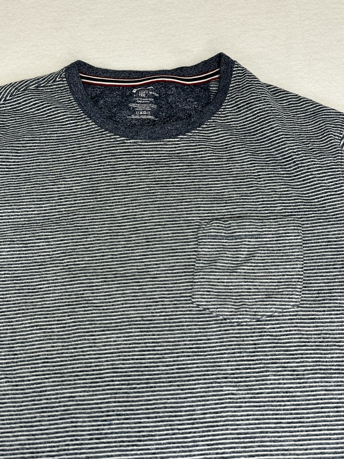 MEMBERS MARK Mens Soft Wash Tee Blue Striped Short Sleeve Size Large L