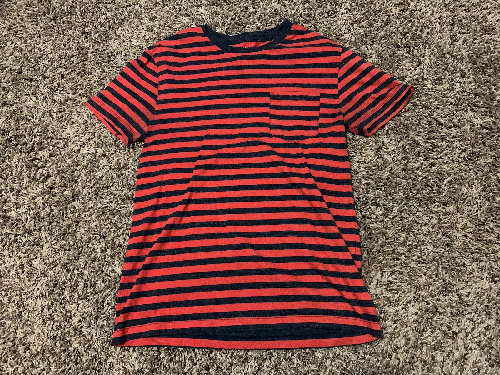 J.Crew Men’s Small Slim Fit Red Heather Navy Striped Pocket T-Shirt