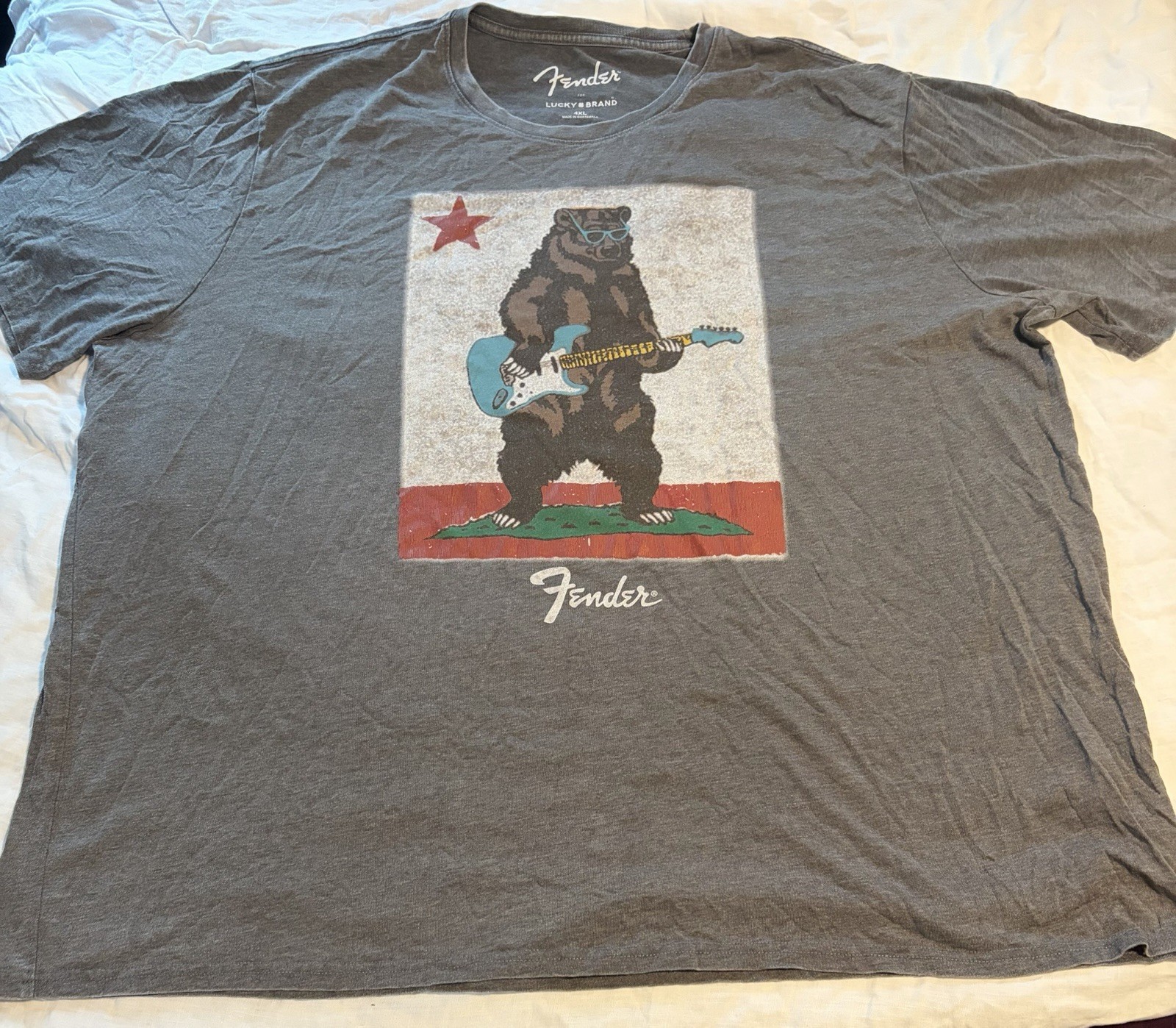 Fender for Lucky Brand Men&rsquo;s 4XL Gray Jersey Graphic Bear California T-Shirt