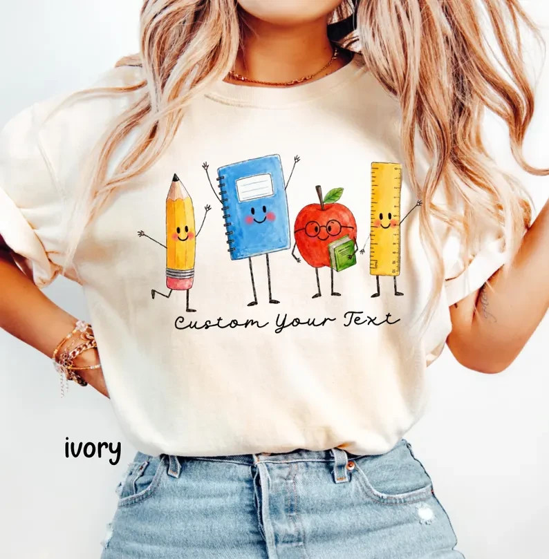 Custom Name Teacher Shirt Personalized Cute School Supplies Back To School Tee