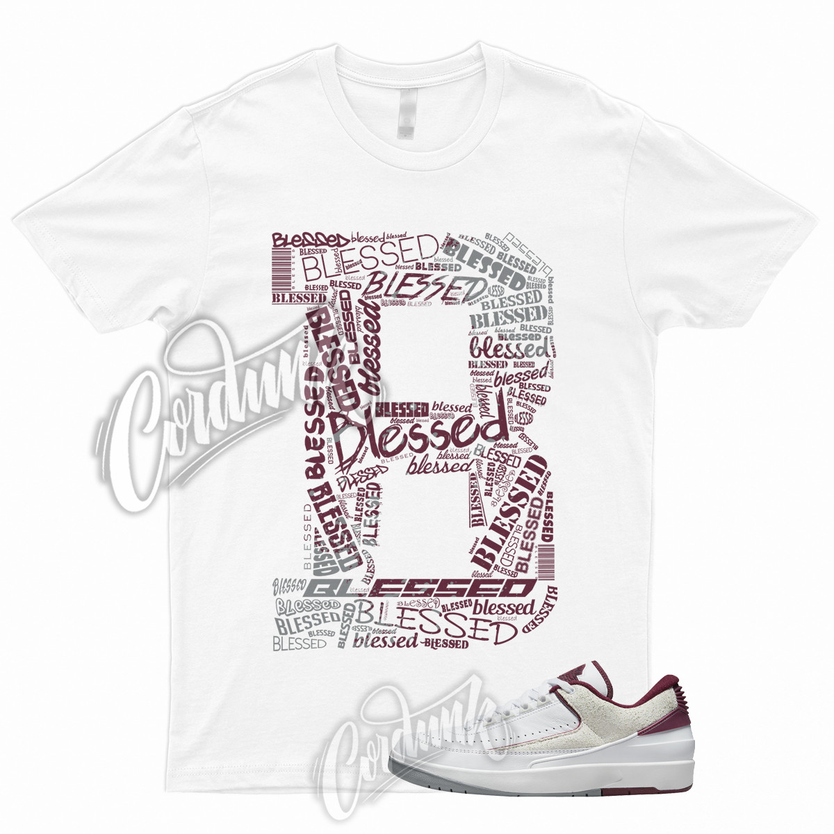 BLESSED T Shirt to 2 Low Cherrywood Red Light Steel Grey Bordeaux Maroon Dunk 1