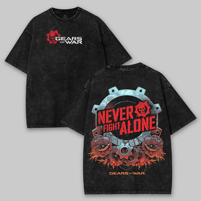 Gears of War « Never Fight Alone » Lightweight Cotton T-Shirt, Game Fan Gif