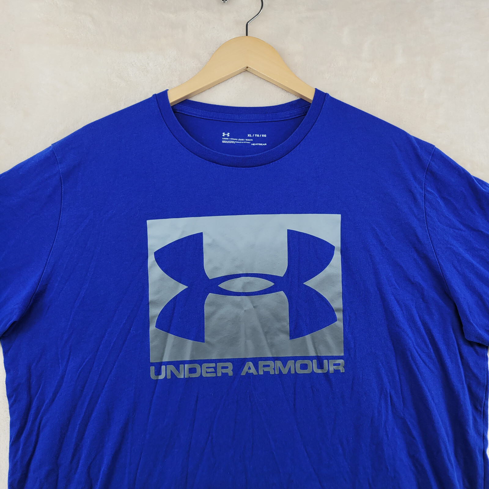 Under Armour Heatgear Loose Fit Men&rsquo;s Size XL Solid Blue Logo Crew-Neck T-Shirt