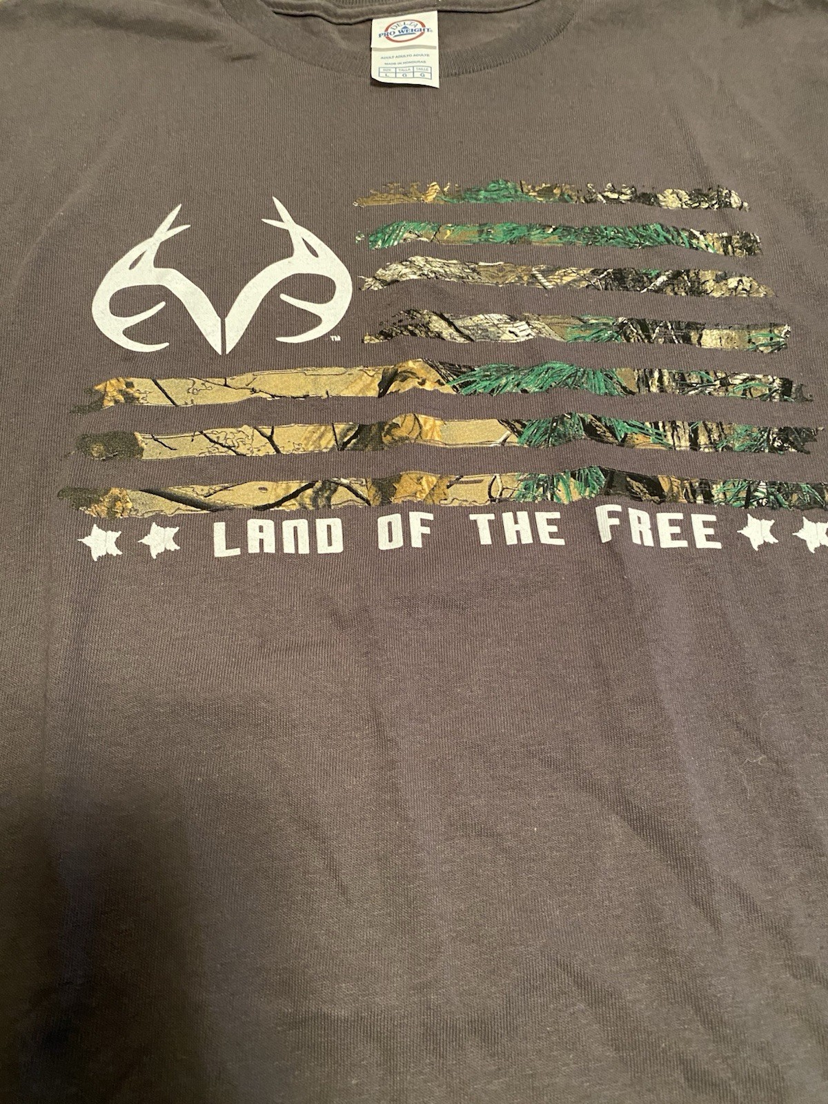Land Of The Free T-shirt Delta Pro Weight Mens Sz L Antlers Deer Hunting Patriot