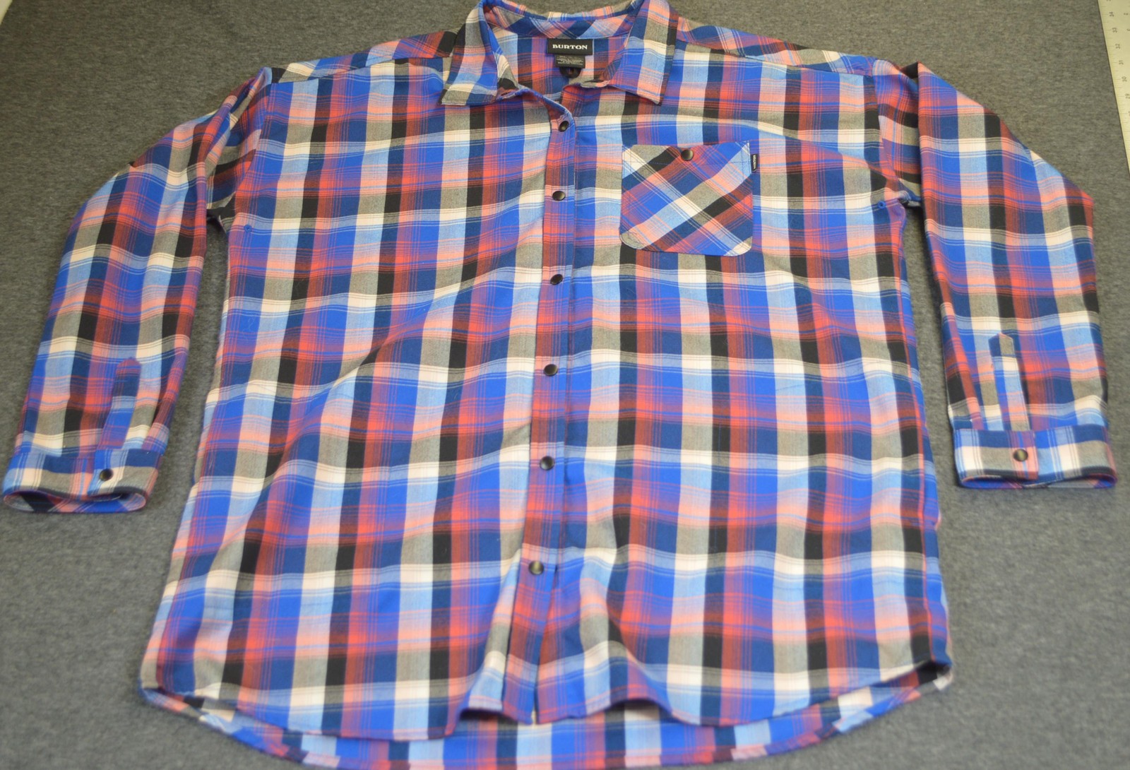 Burton Shirt Mens Long SleeveXL Blue Red Flannel Button Up Snowboarding Outdoors