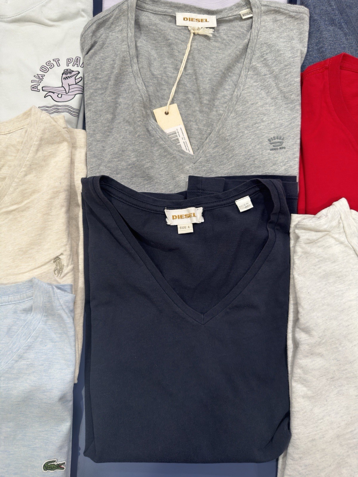 PRE-OWNED LOT OF 12 DESIGNER DIESEL ARMANI LACOSTE FCUK POLO – ALL HAVE DAMAGE