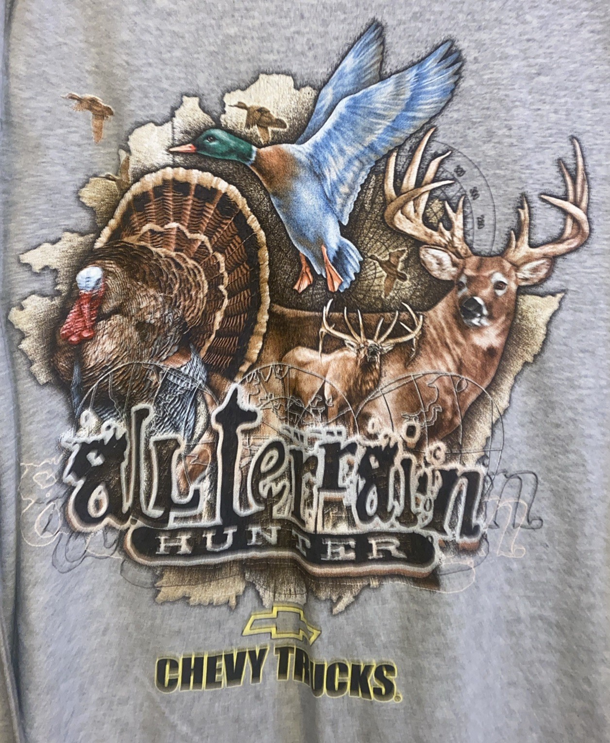 Chevy Trucks Shirt Medium Long Sleeve ALL TERRAIN HUNTER Turkey Deer Buck Gray