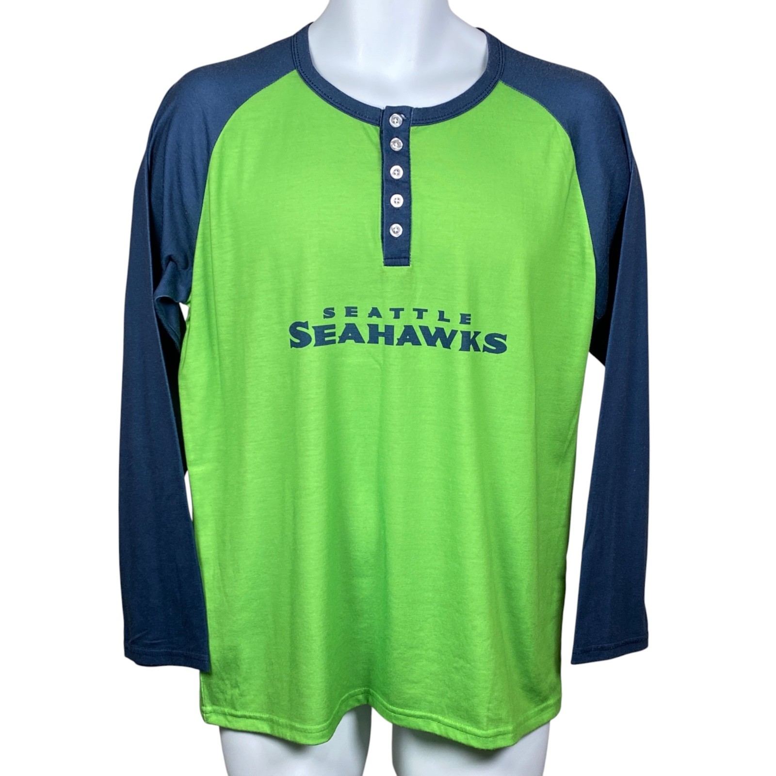 NFL Seattle Seahawks Long Sleeve T Shirt Mens Size XL Henley Sunday Football