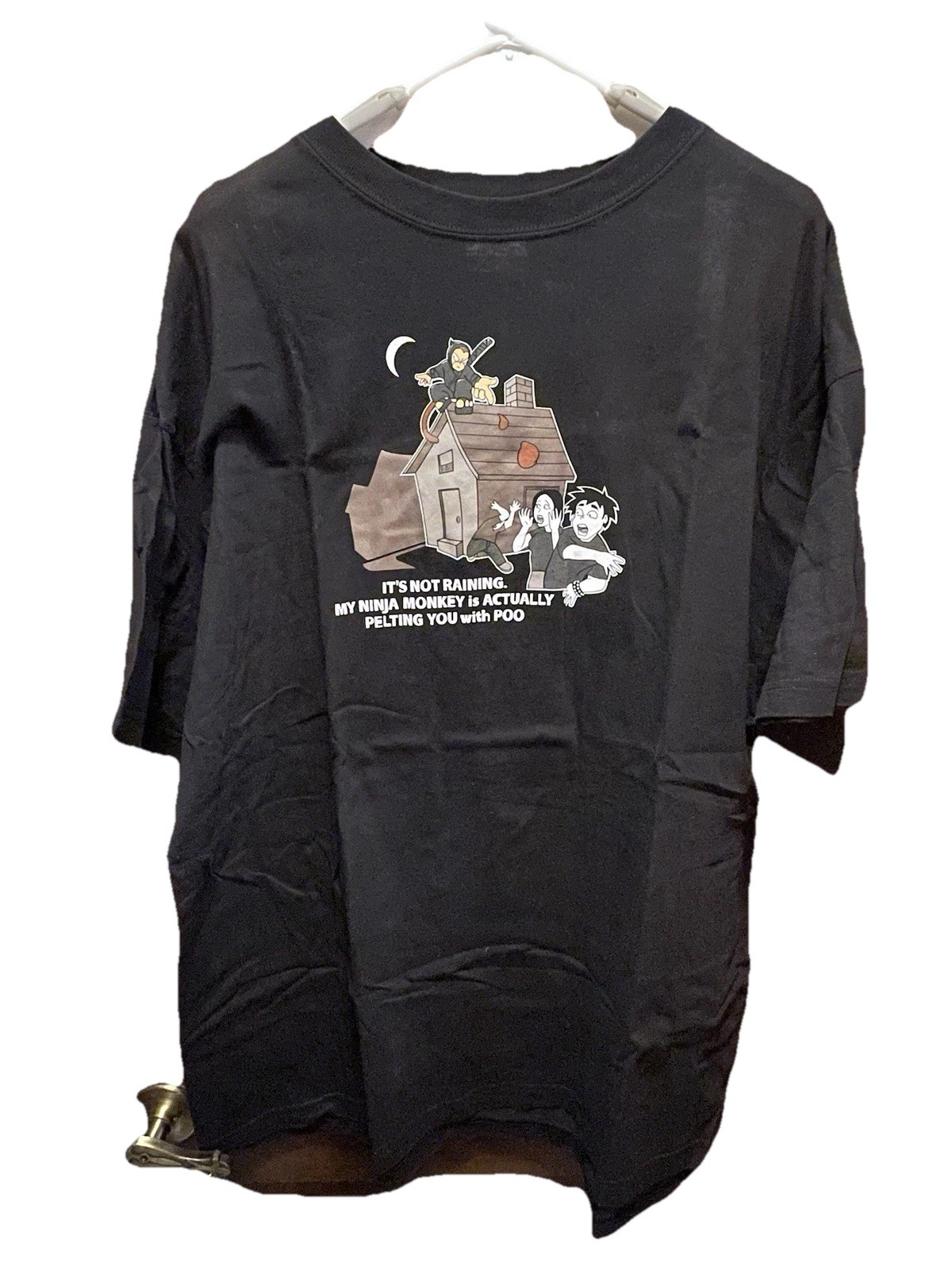 Diamond Star Black Ninja Monkey Graphic Tee Crew Neck Men’s 2XL