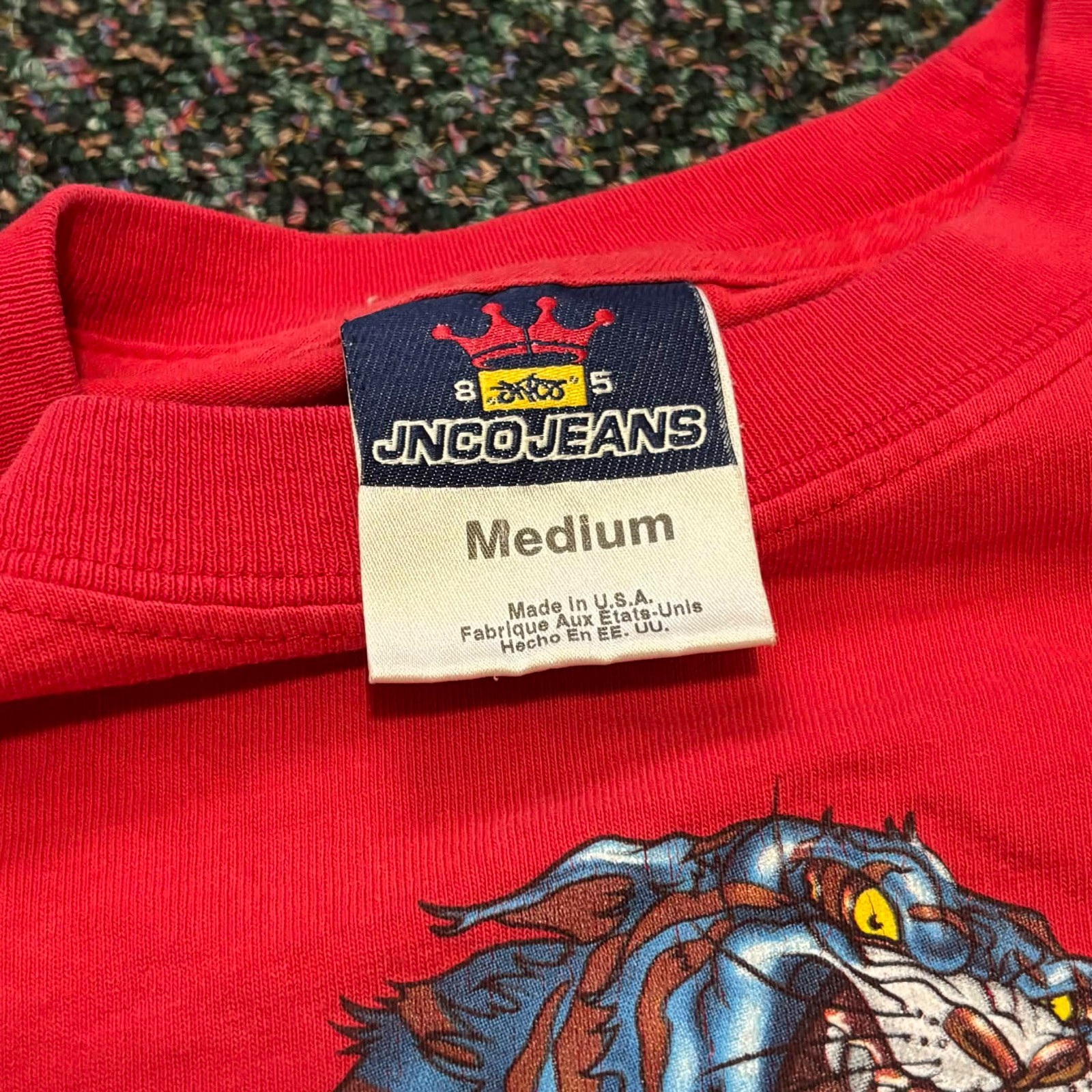 Vintage Youth JNCO Jeans Tribal Tiger Red Longsleeve Shirt Medium