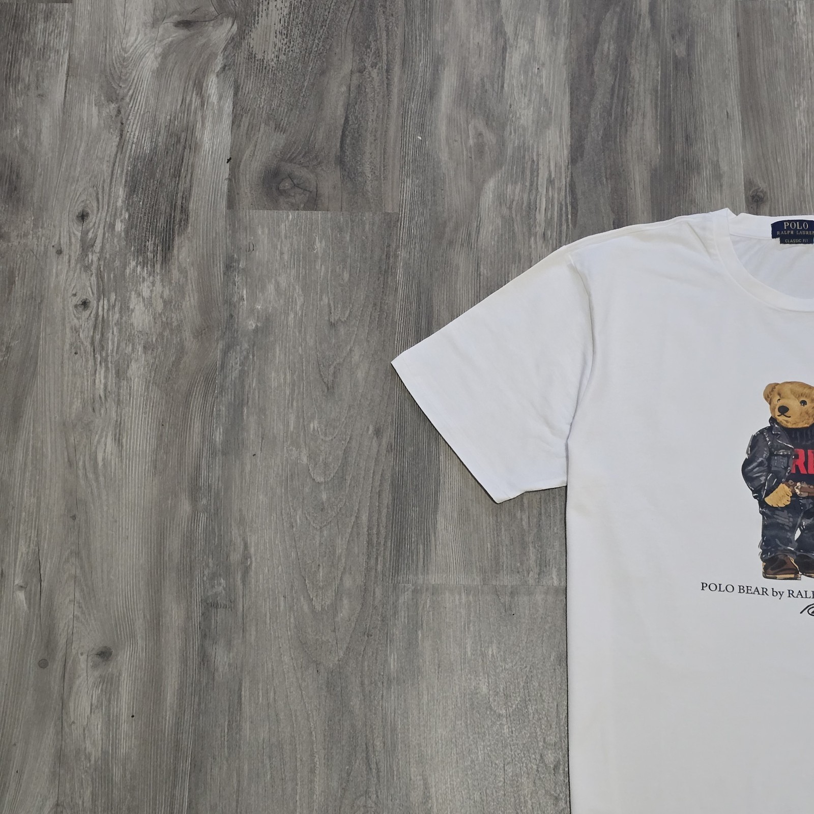 Polo Ralph Lauren Classic Fit Polo Bear Denim Crewneck Jersey T-Shirt White