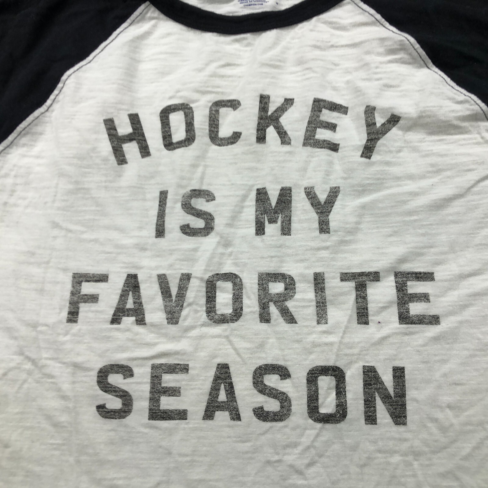 Hockey Is My Sleeve Shirt Mens Large Gray Crew Neck Raglan Half Sleeve &rsquo;47 Tee