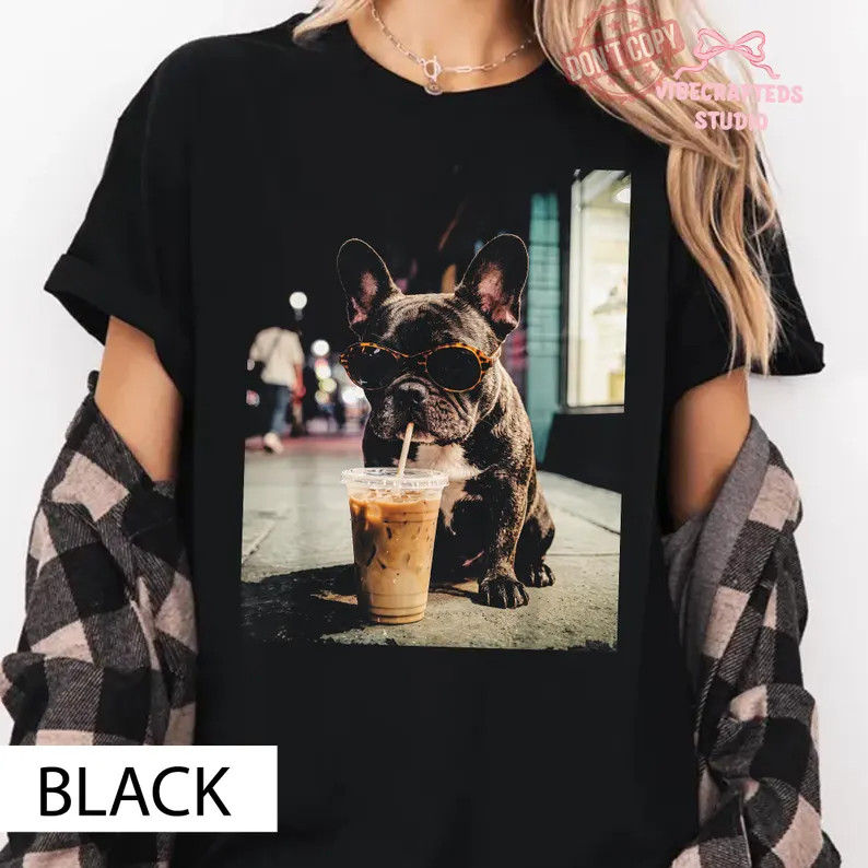 French Bulldog Iced Coffee Shirt Funny Dog Coffee Lover Tee