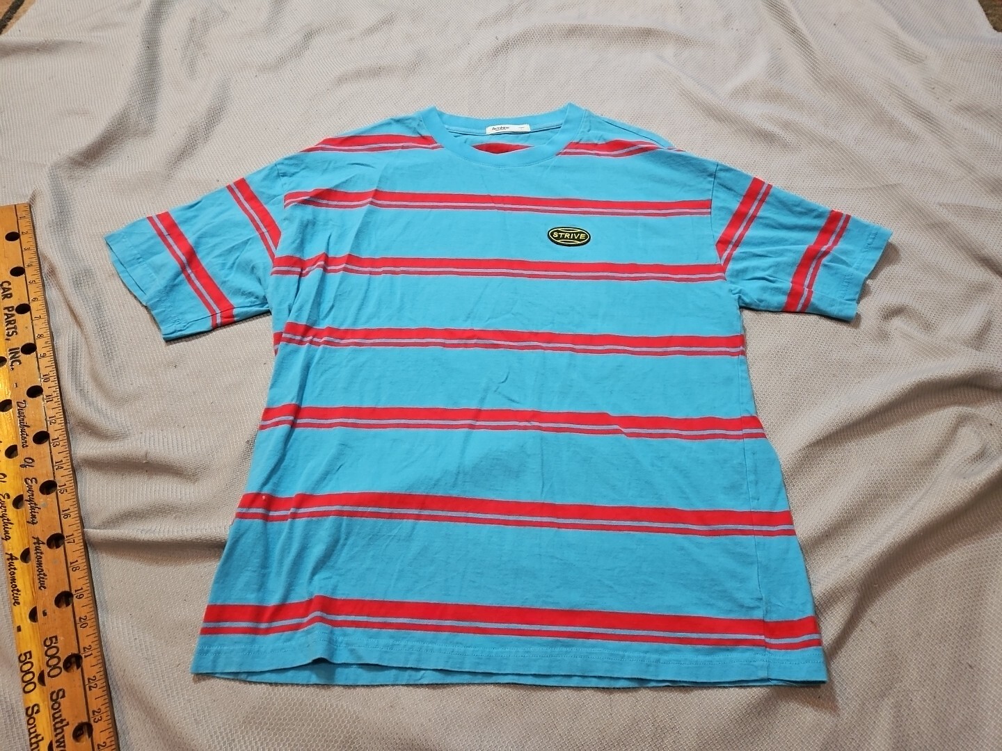 Actshine Shirt Mens Large Blue Red Multicolor Striped Embroidered Cotton Tee