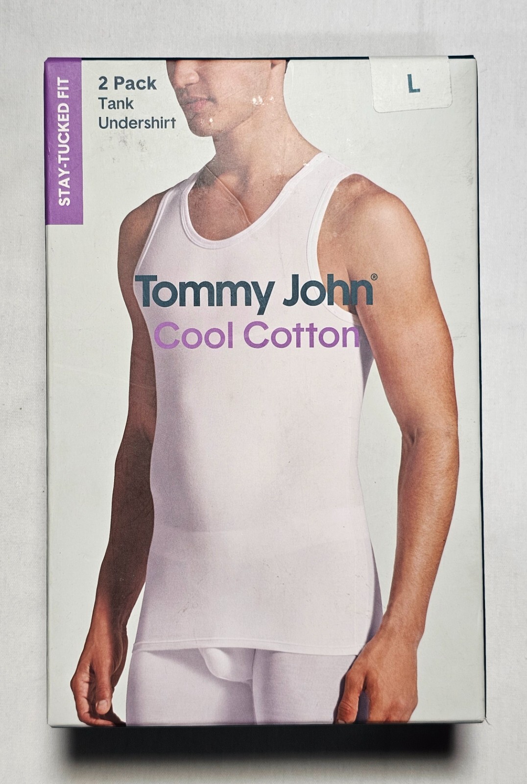 Tommy John Cool Cotton Tank Top Undershirt Stay Tucked Fit – L – White – 2-Pack