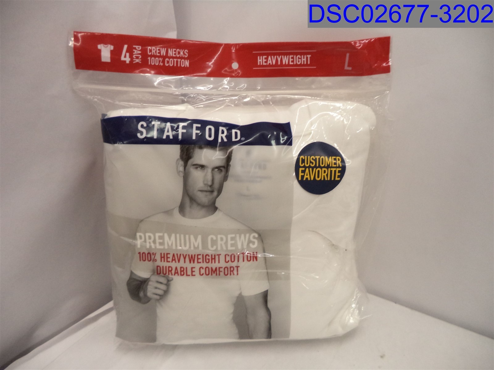 Qty= 4 (1 Pack of 4) Stafford Men&rsquo;s White Crew Neck Tshirts, Size= Large,