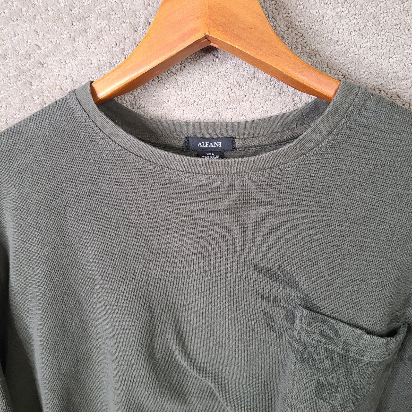 Alfani Shirt Mens XXL Green Graphic Pocket Thermal Long Sleeve Cotton Casual