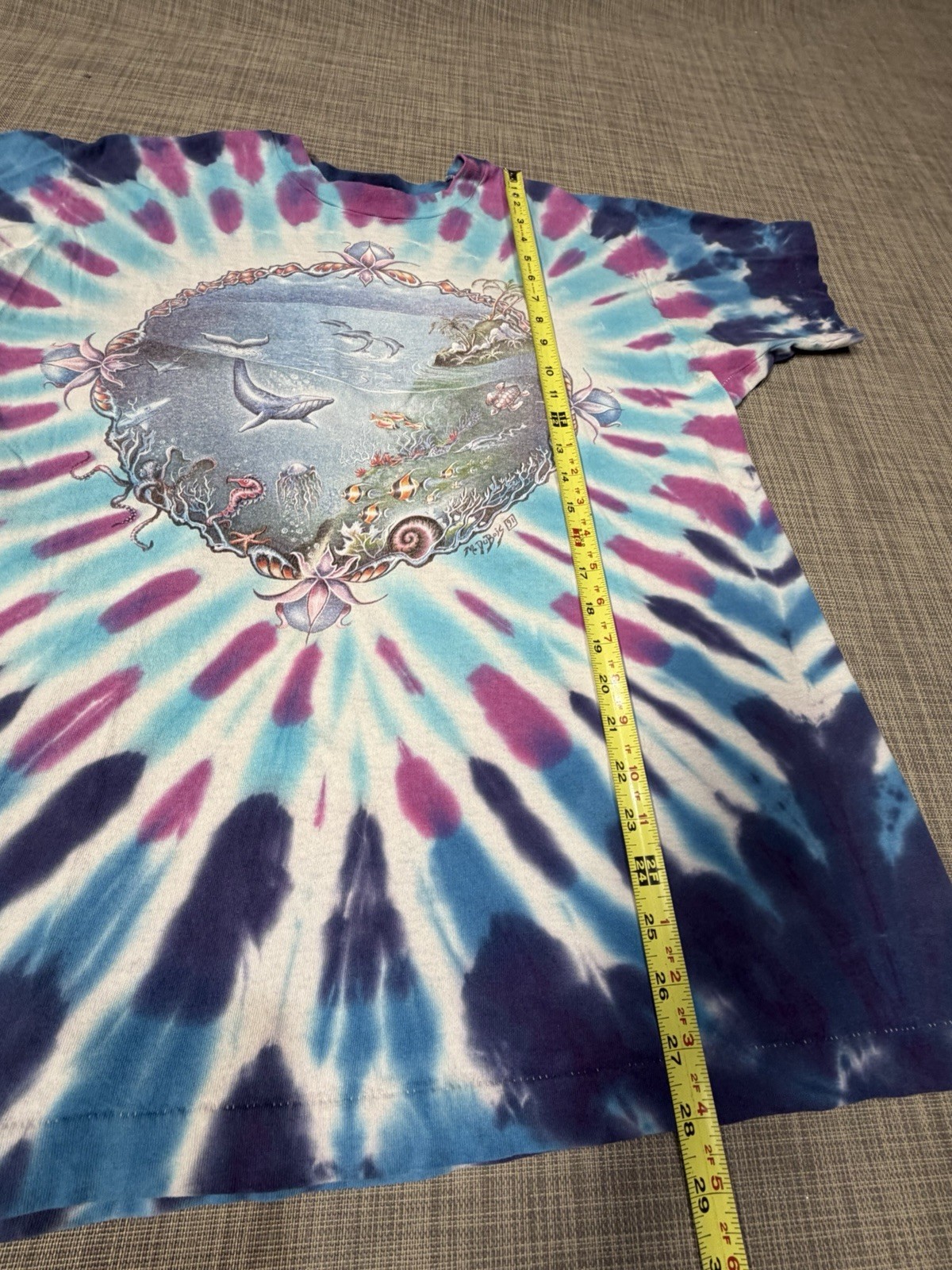 VTG M. Dubois 1991 Blue Tropical Aquatic Dolphins Tie Dye Size XL Single Stitch
