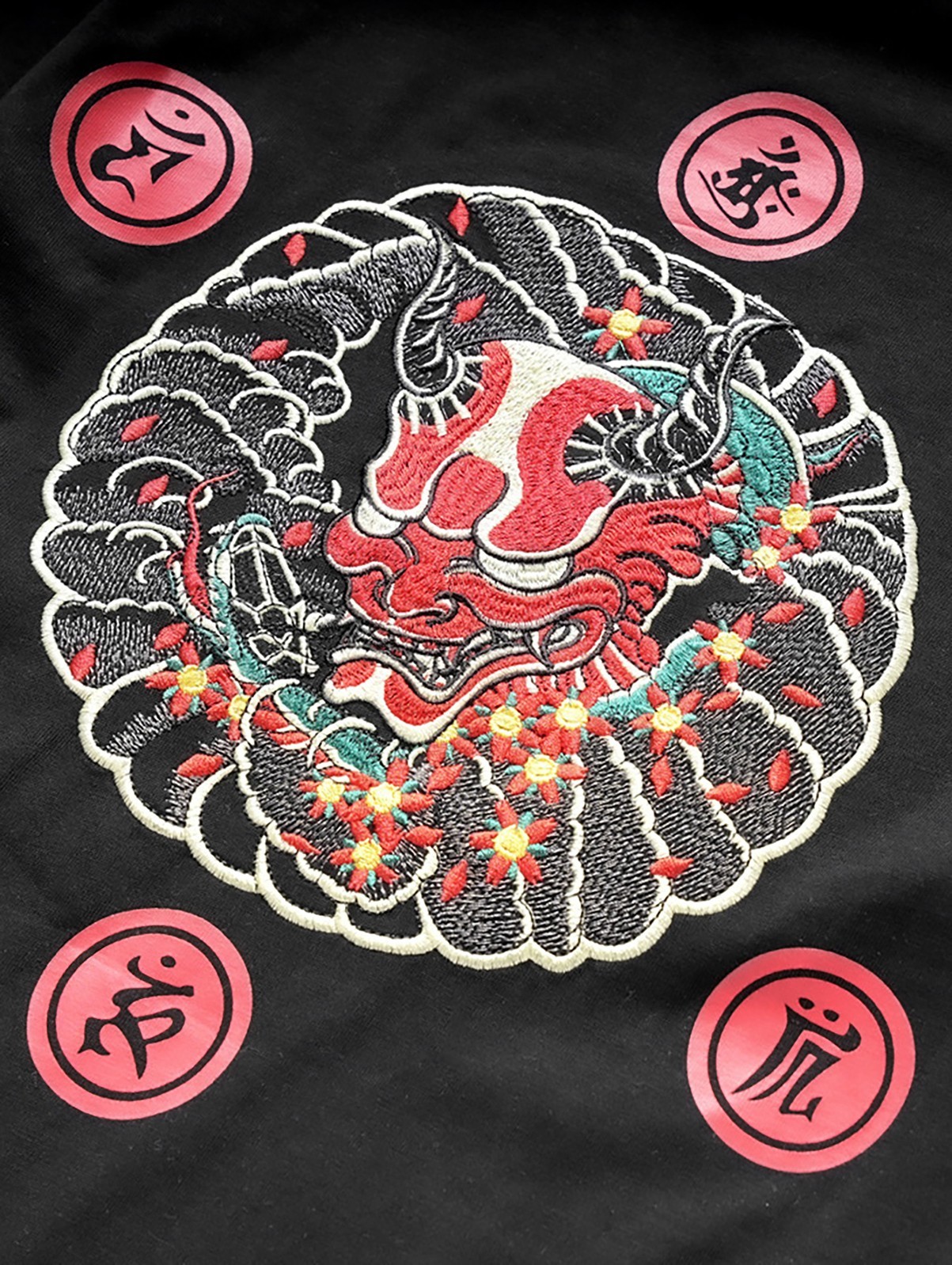 Niepce Red Demon Embroidered Tee Japanese Streetwear T-Shirt for Men