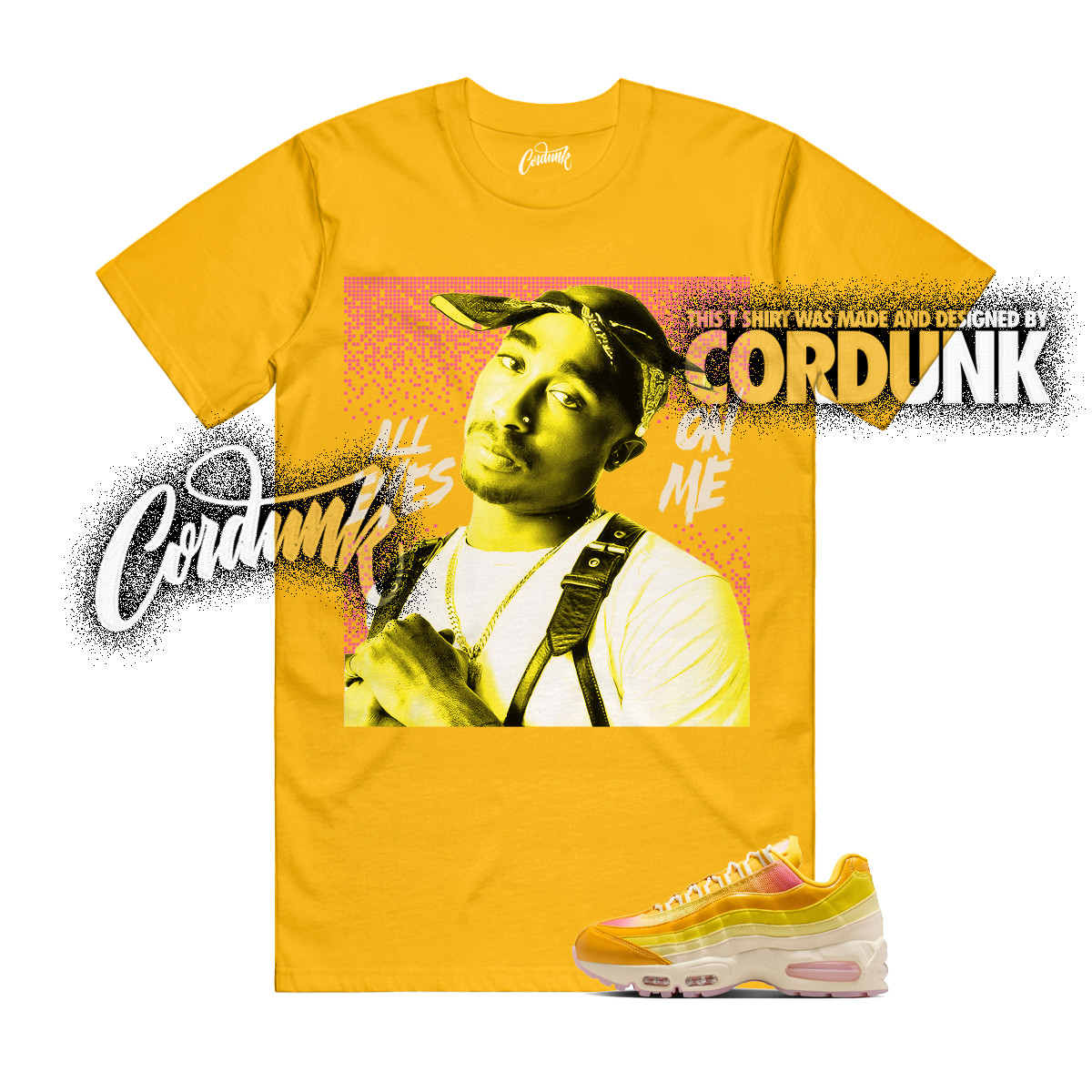 Air Max 95 Sunshine University Gold Big Bubble Pink Foam T Shirt Match TP