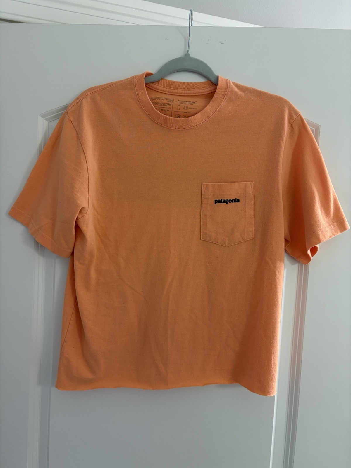 🔥Patagonia T Shirt Size Small (Cut-Off) Salmon Color Pocket Tee Recycled Poly