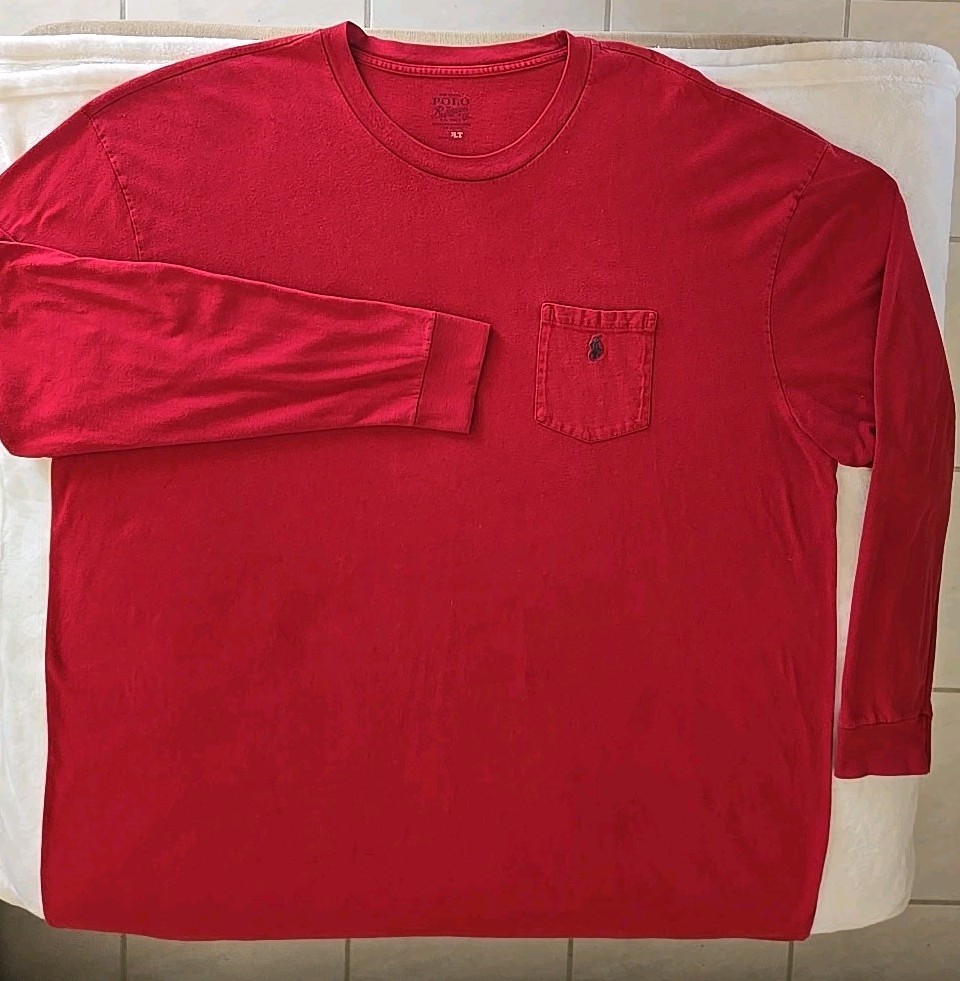Polo Ralph Lauren Mens 3LT Long Tall Long Sleeve Tee Shirt Burgundy Pocket Pony
