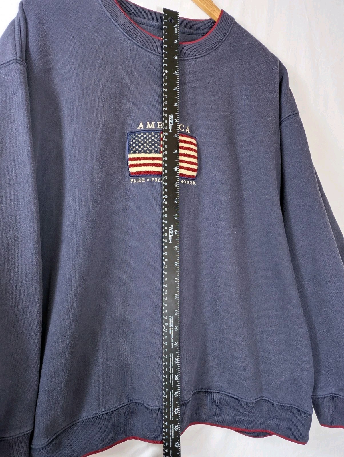 Vintage 90s Croft&Barrow American Flag Crewneck Sweatshirt Navy Blue Mens XL USA