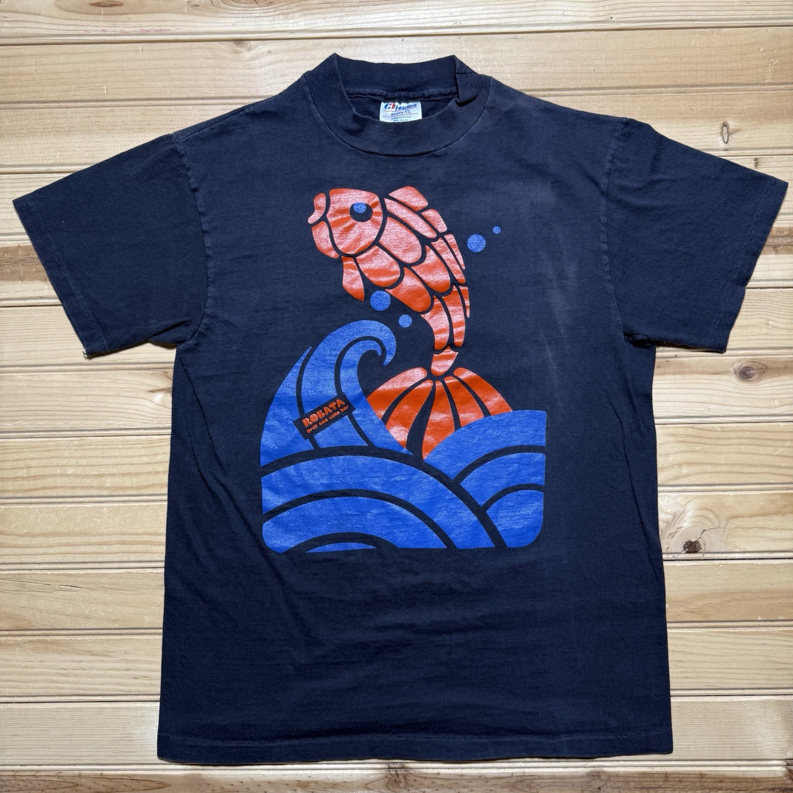 Vintage 80s Robata Grill And Sake Bar Abstract Koi Fish Art Shirt Size Medium