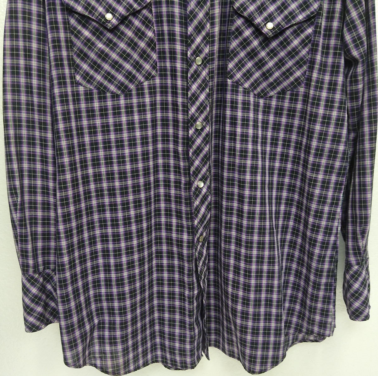 MILLER WESTERN WEAR Stud Snap Close Lg Sleeve, 3 snap cuff SZ161/2-34 BLUE PLAID