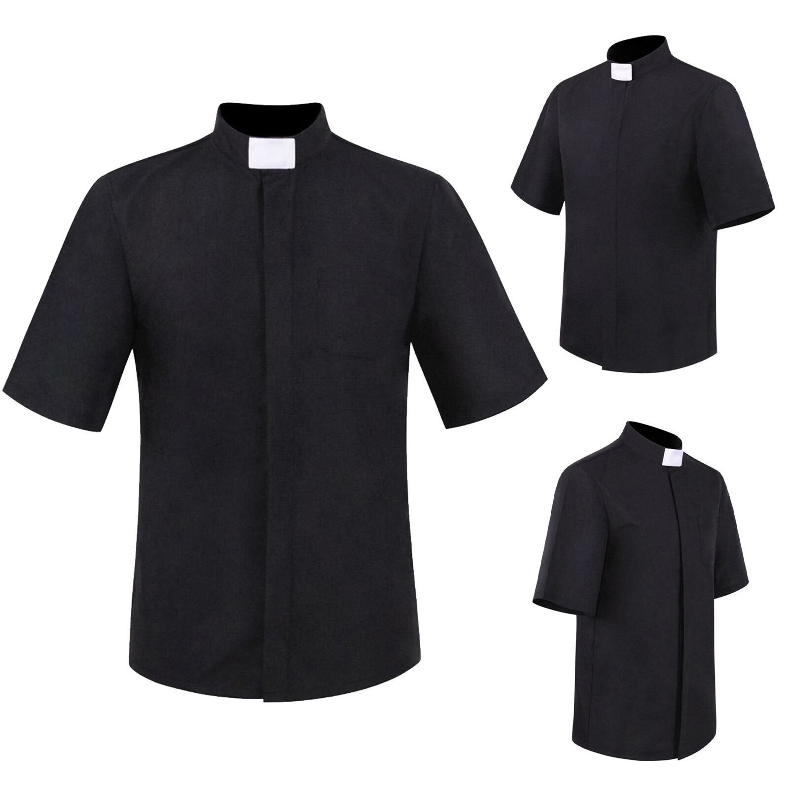 US Men&rsquo;s Priest Clergy Shirt Short Sleeves Stand Collar for Pastor Preacher Tops