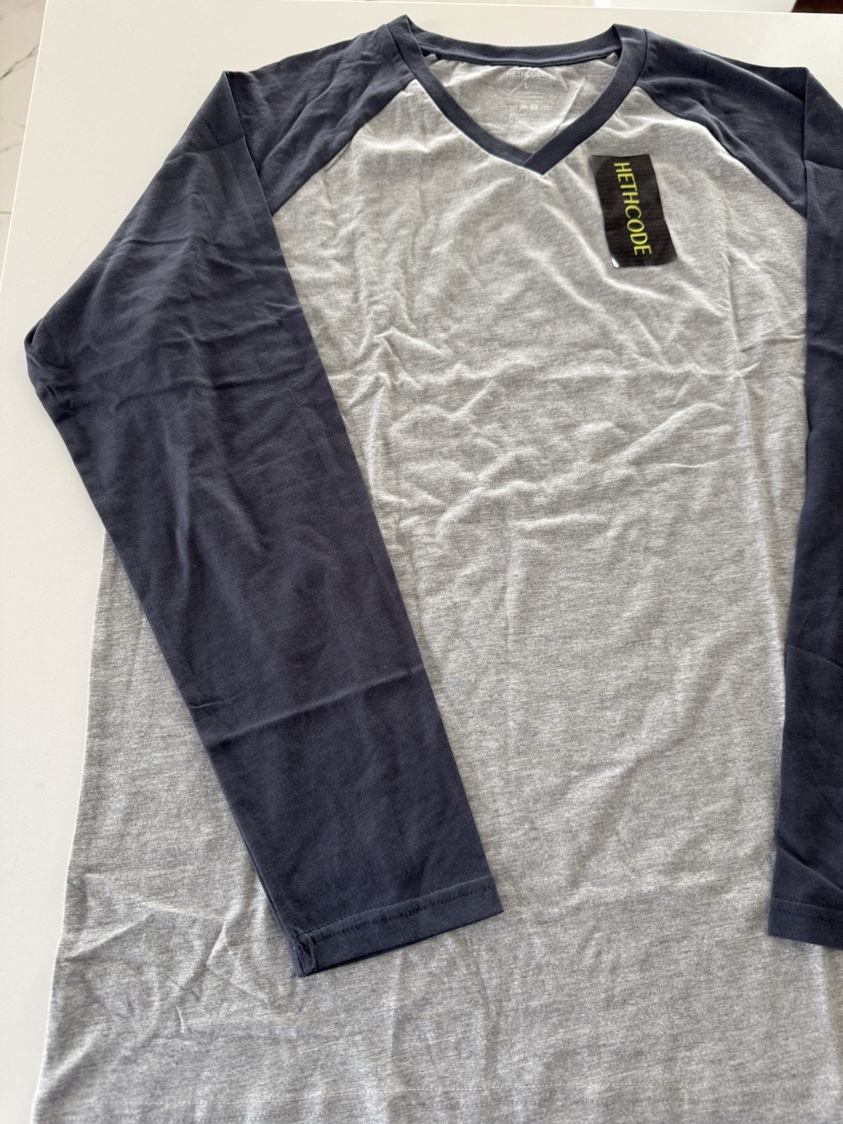 Men&rsquo;s t-shirt Casual Vintage Long Raglan Sleeve V-Neck Running Hiking Baseball L