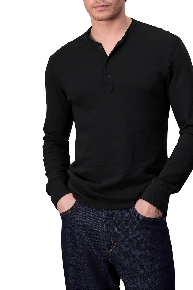 RAG & BONE Men&rsquo;s Long Sleeve Classic Flame Henley T-Shirt, Jet Black, Size XL