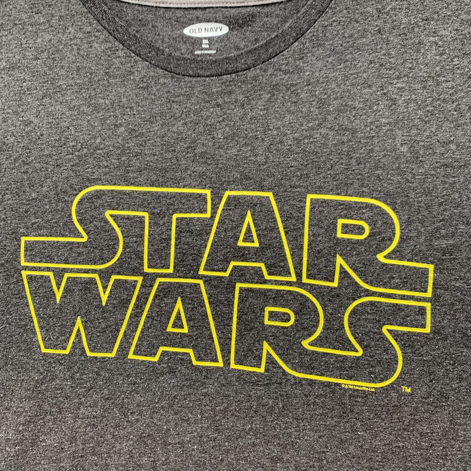 Old Navy Star Wars Mens T-Shirt XXL Crew Neck Heather Gray Yellow Logo Gift