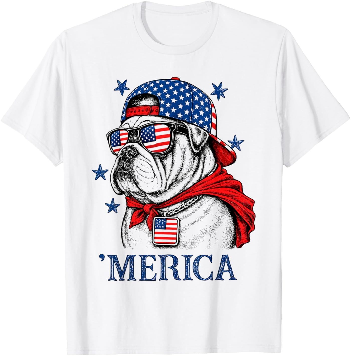 Patriotic Bulldog Merica American Flag 4th of July Dog Lover T-Shirt