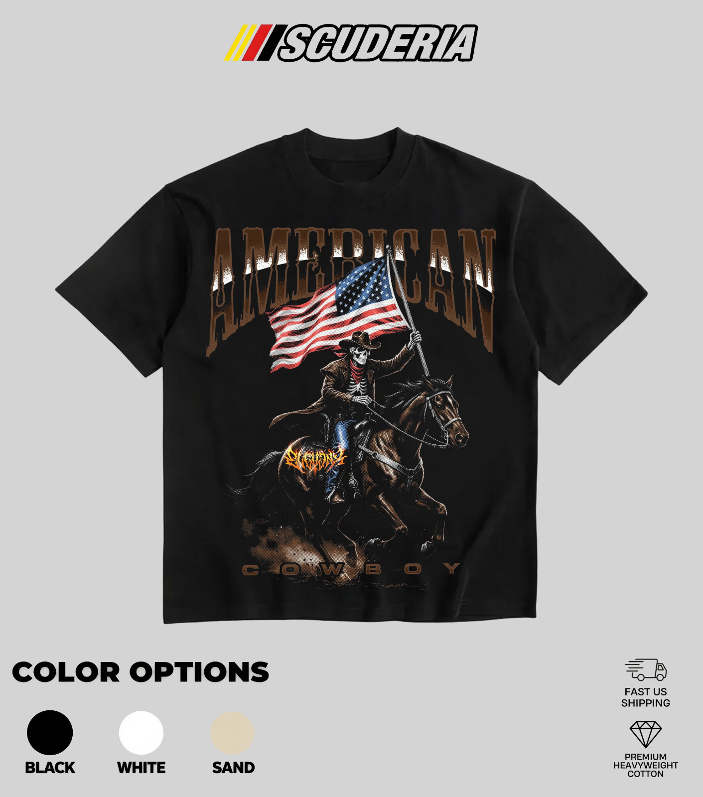 Scuderia American Cowboy Skeleton Horse Vintage T-Shirt