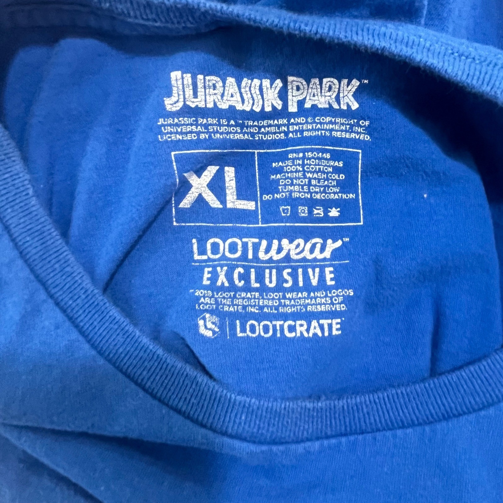 Loot Crate Jurassic Park Blue Chibi Graphic Dinosaur Short Sleeve TShirt XL Read