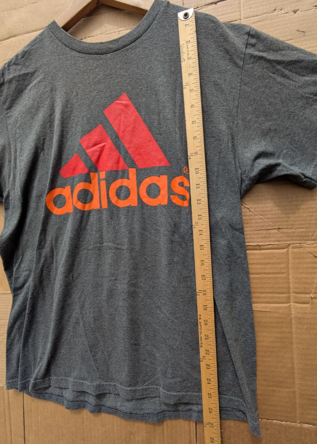 Adidas Go-To Tee Gray T-Shirt Men&rsquo;s L Red Orange Logo Cotton Blend 50/50