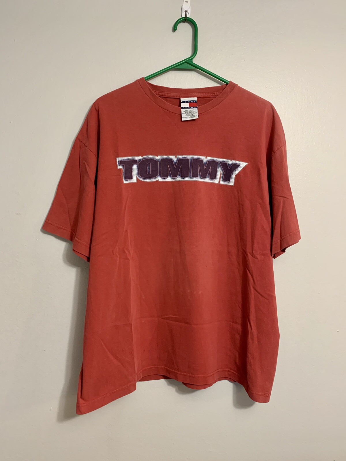 Vintage 90s Tommy Hilfiger T-Shirt Size Large Tommy Logo Red Classic Designer