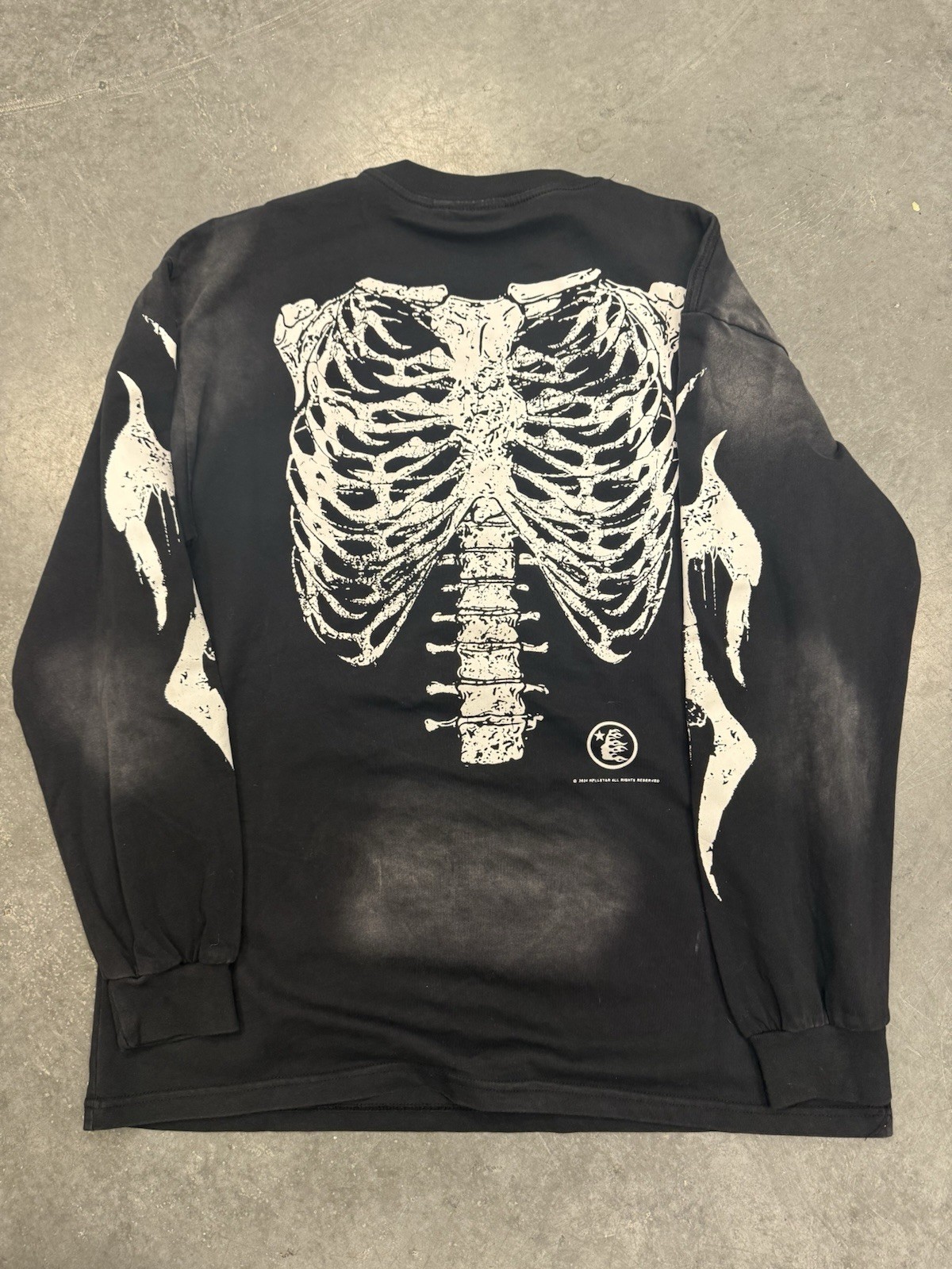 Hellstar Skeleton Graphic Long Sleeve Crew Neck T-Shirt Cotton Black/White L