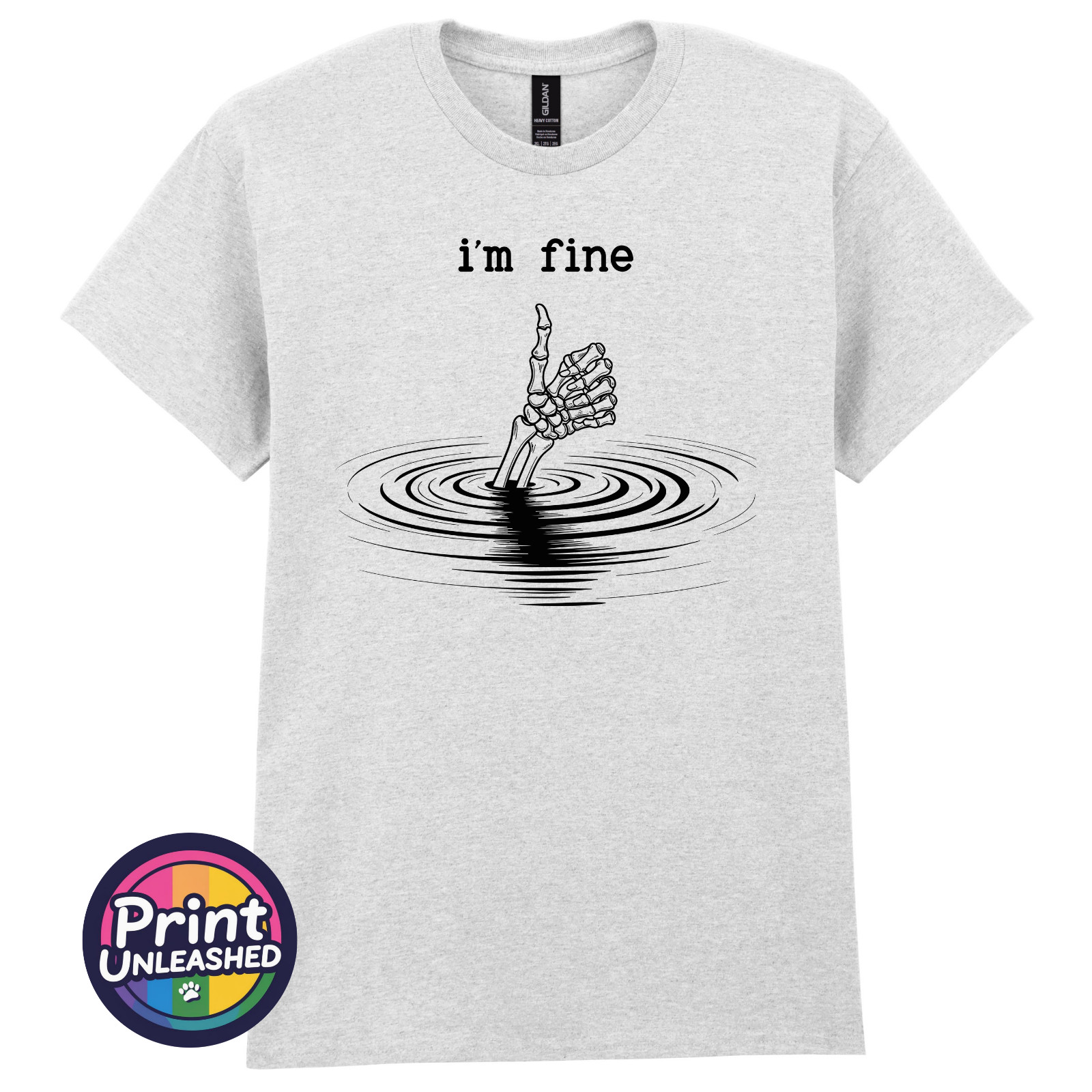 I&rsquo;m Fine Skeleton Hand Funny T Shirt Dark Humour Tee Sarcastic Gothic Gift S-2XL