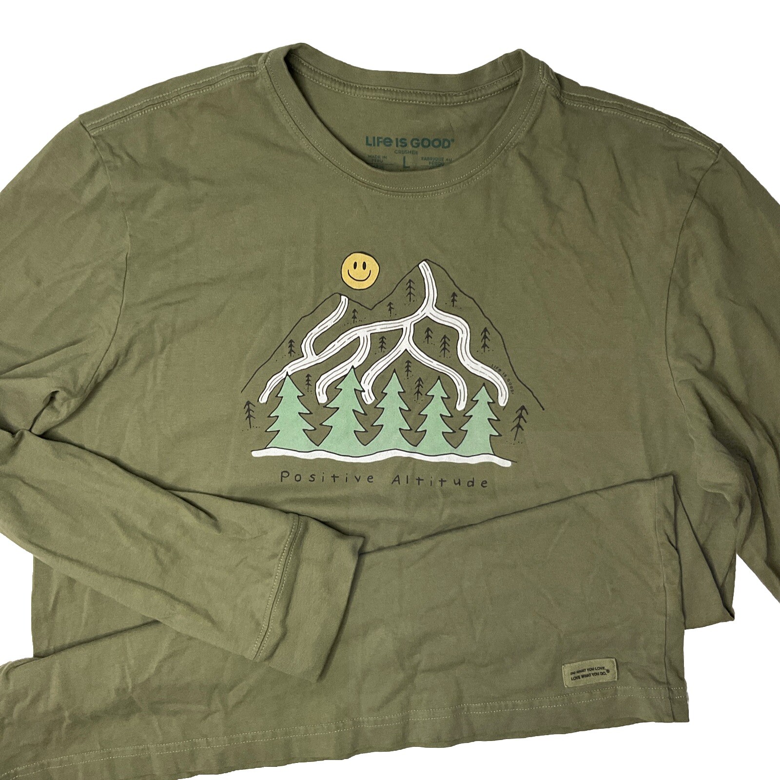 Life Is good T-Shirt Men Sz L Crusher Positive Altitude Graphic Tee Forest