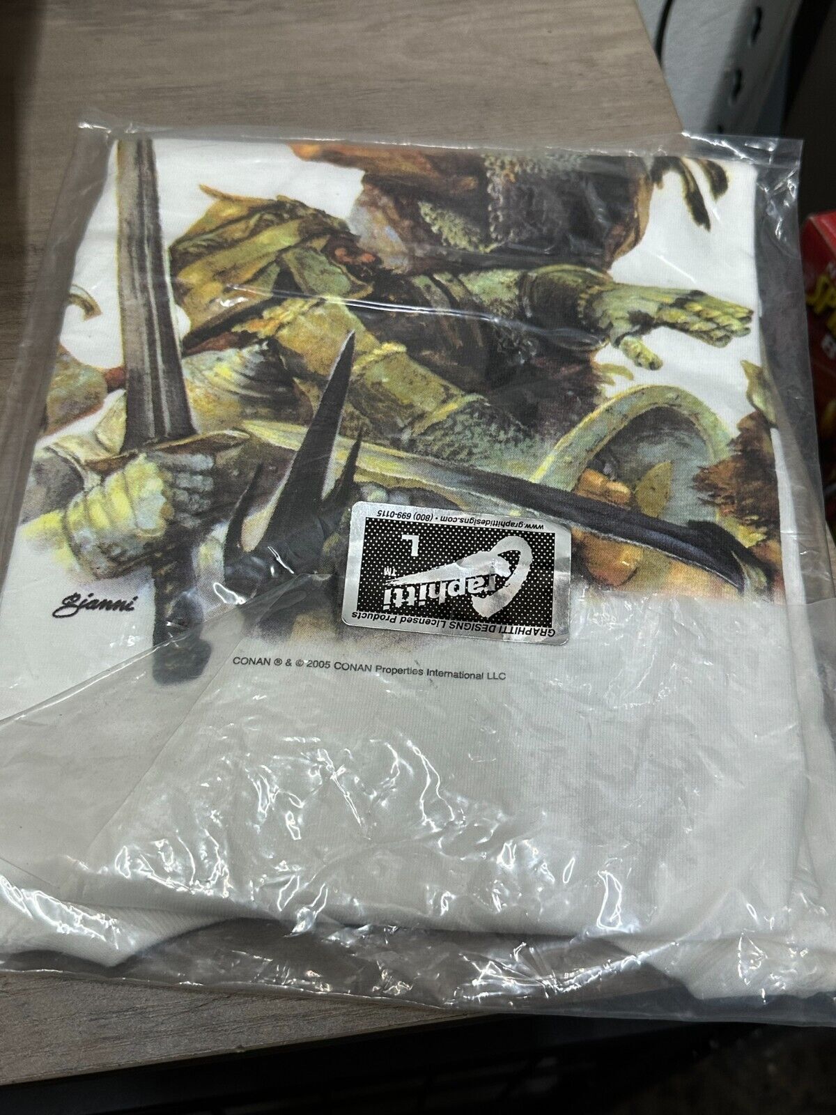 Vintage 2005 White Conan The Barbarian Graphitti Designs T Shirt (NEW)