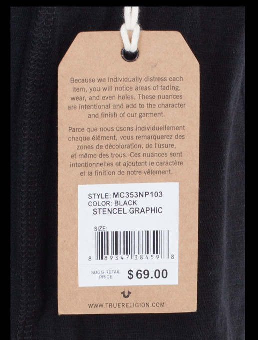 $69 TRUE RELIGION Black STENCEL Short Sleeve Graphic T-shirt NWT