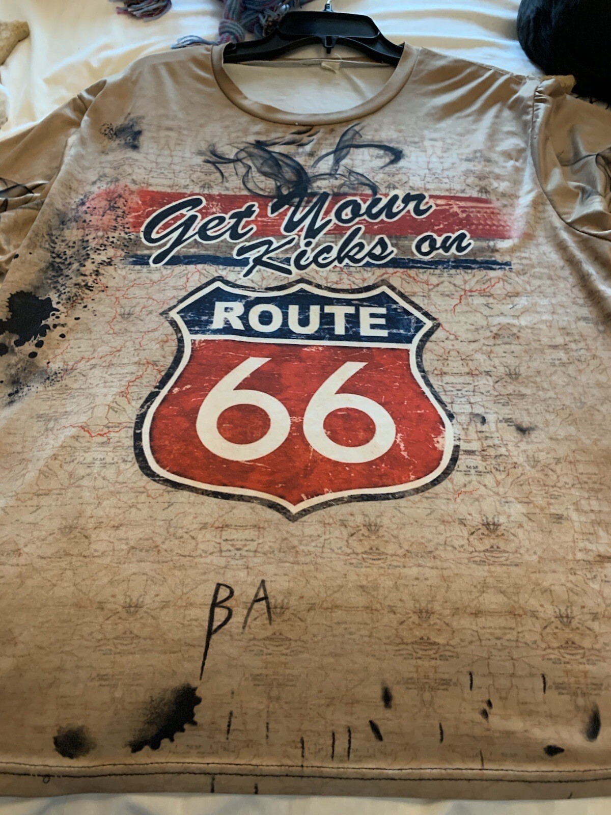 Men’s 3XL T-shirt Brown Embossed Soft Fabric “Get Your Kicks On Route 66”