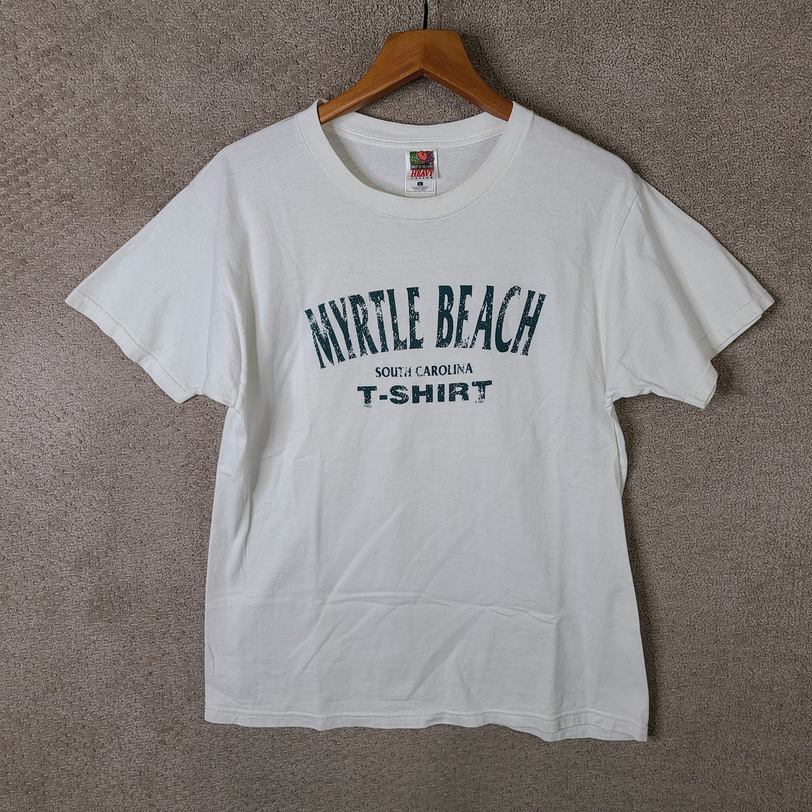 Fruit Of The Loom Shirt Men L White Myrtle Beach Graphic Tee Cotton Short Sleeve