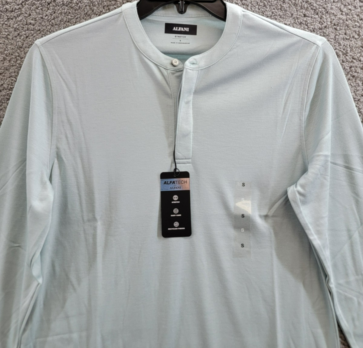 Alfani Alfatech Solid Henley Neck Shirt Men&rsquo;s S Cloud Blue Long Sleeve Pullover