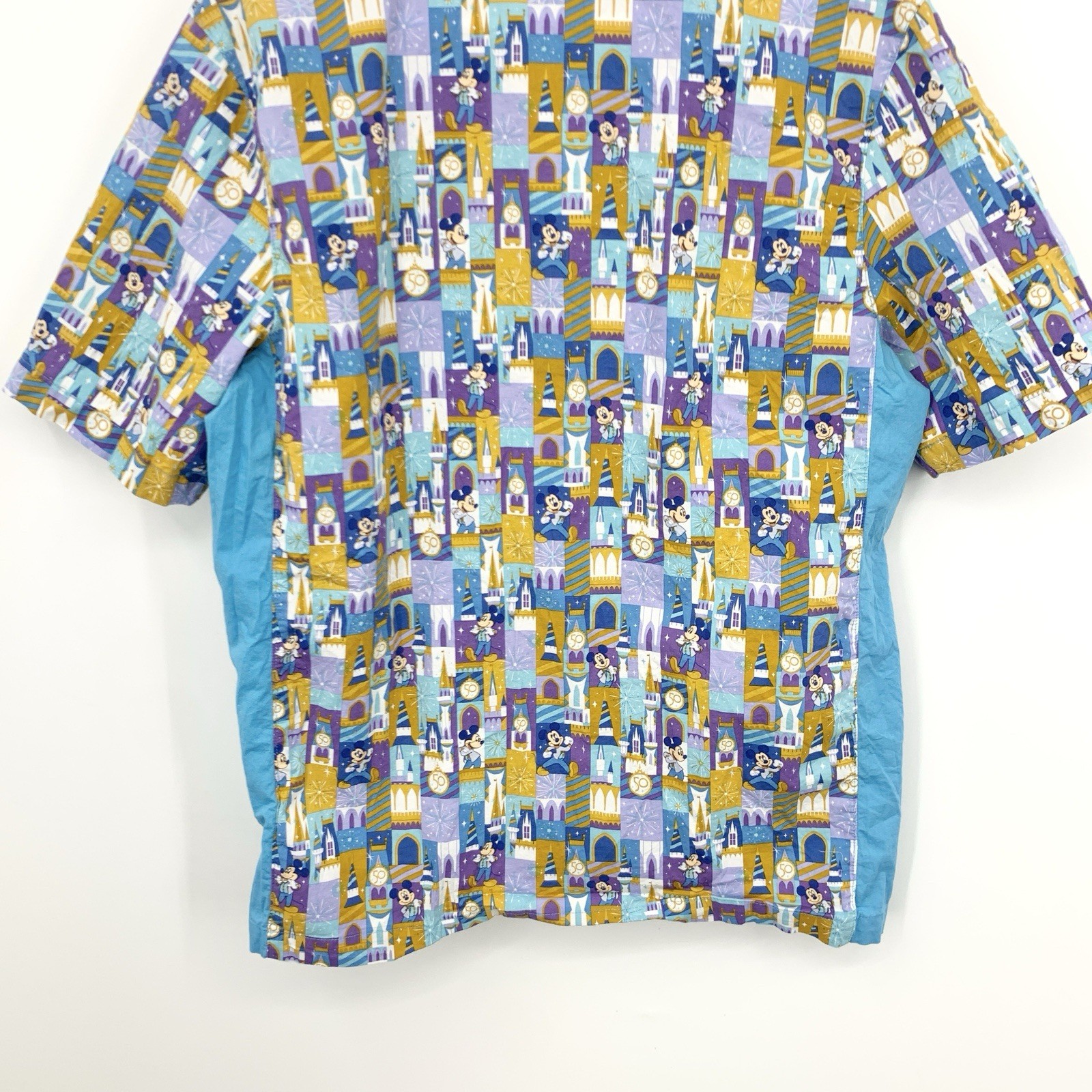 Disney Store Men Size Medium Shirt Button Down Top 50th Anniversary Blue Mickey