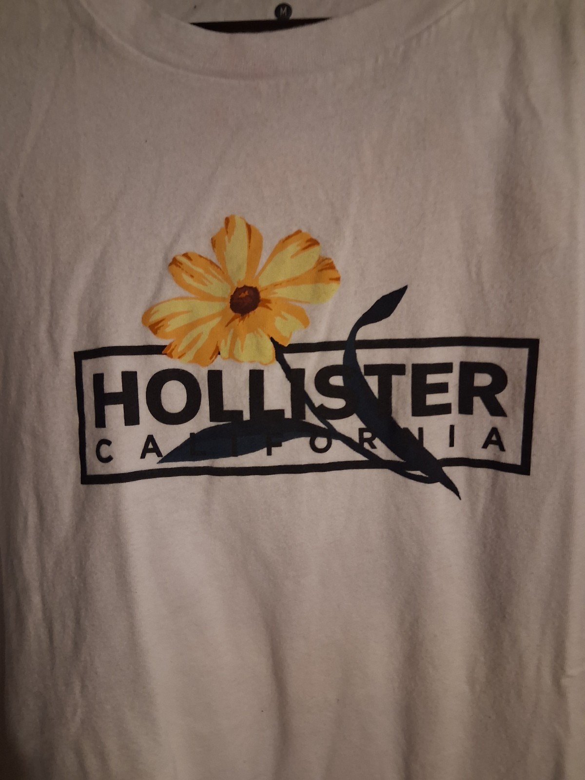 Hollister Men&rsquo;s M White Cotton Knit Crew Neck Double-Sided Flower Graphic Tee